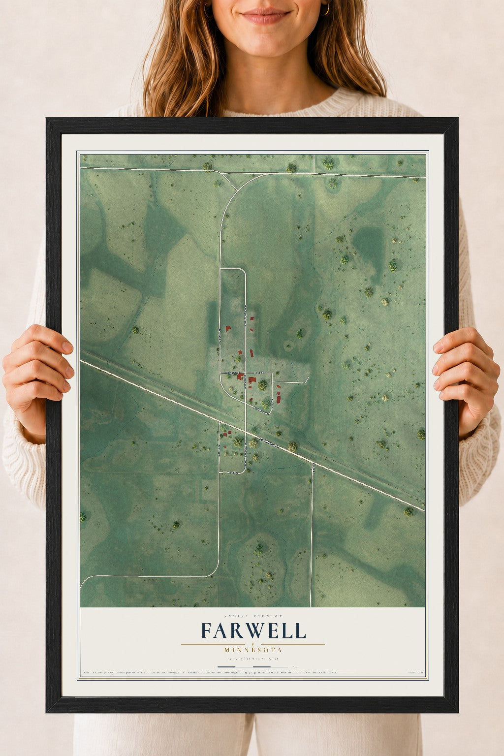 Map of Farwell, Minnesota, 18 x 24 inch print in a black wood frame