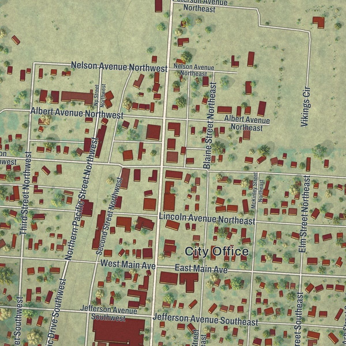 Close-up of the map of Fertile, Minnesota print showing street and building detail