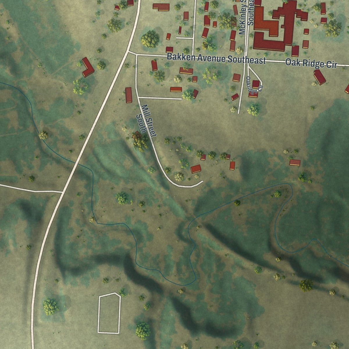 Second close-up of the map of Fertile, Minnesota print showing more streets and buildings