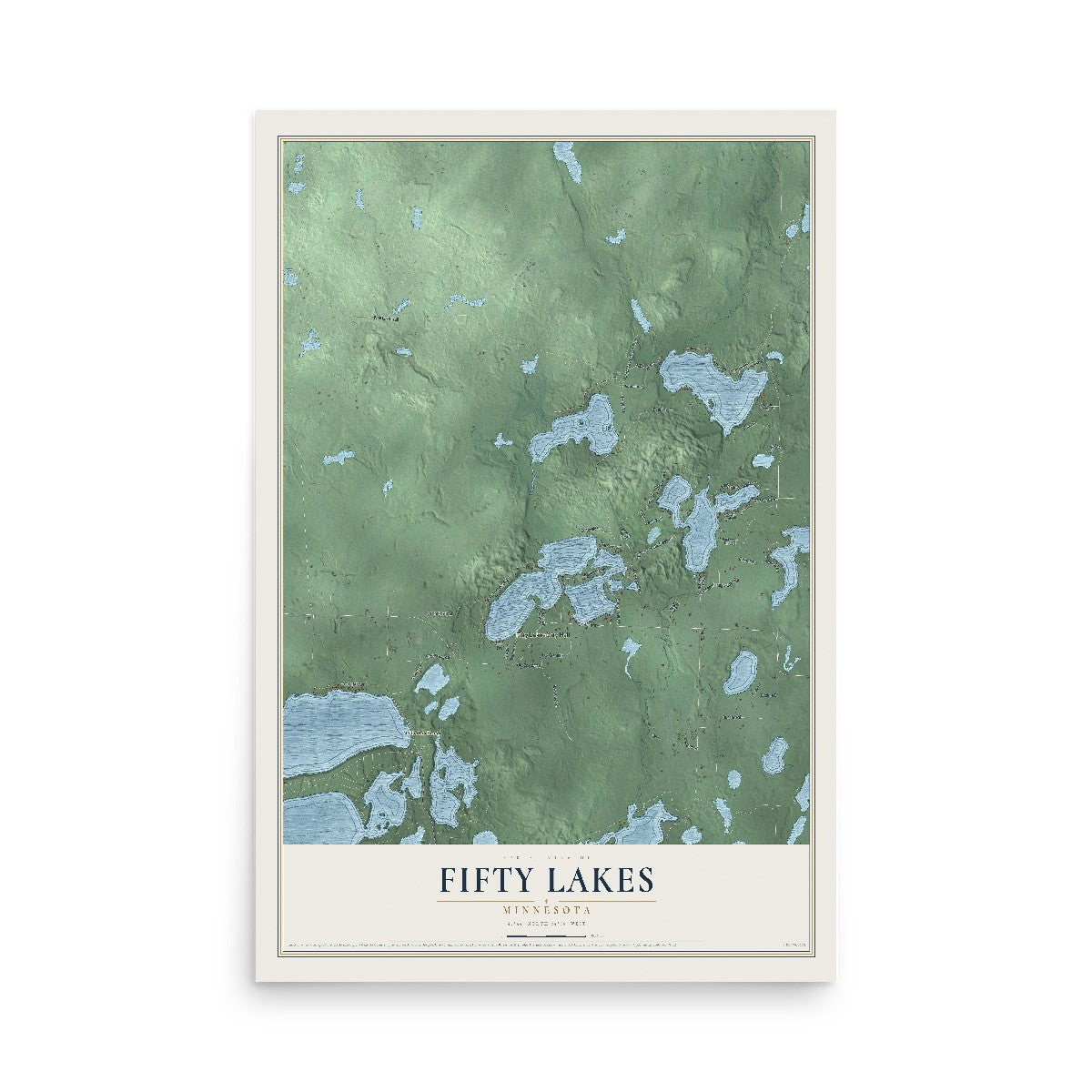 Map of Fifty Lakes, Minnesota, 12 x 18 inch unframed archival matte print