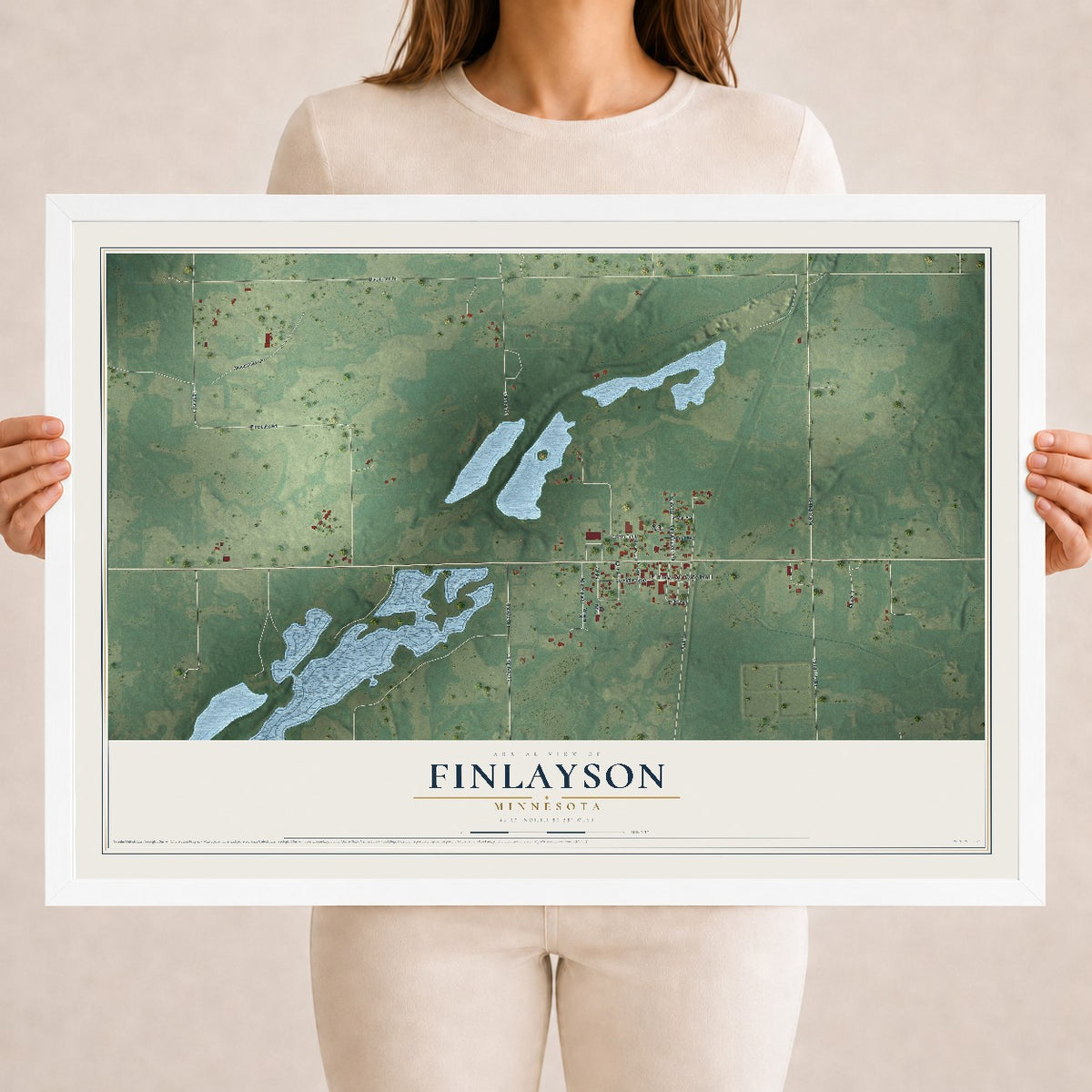 Map of Finlayson, Minnesota, 18 x 24 inch print in a white wood frame