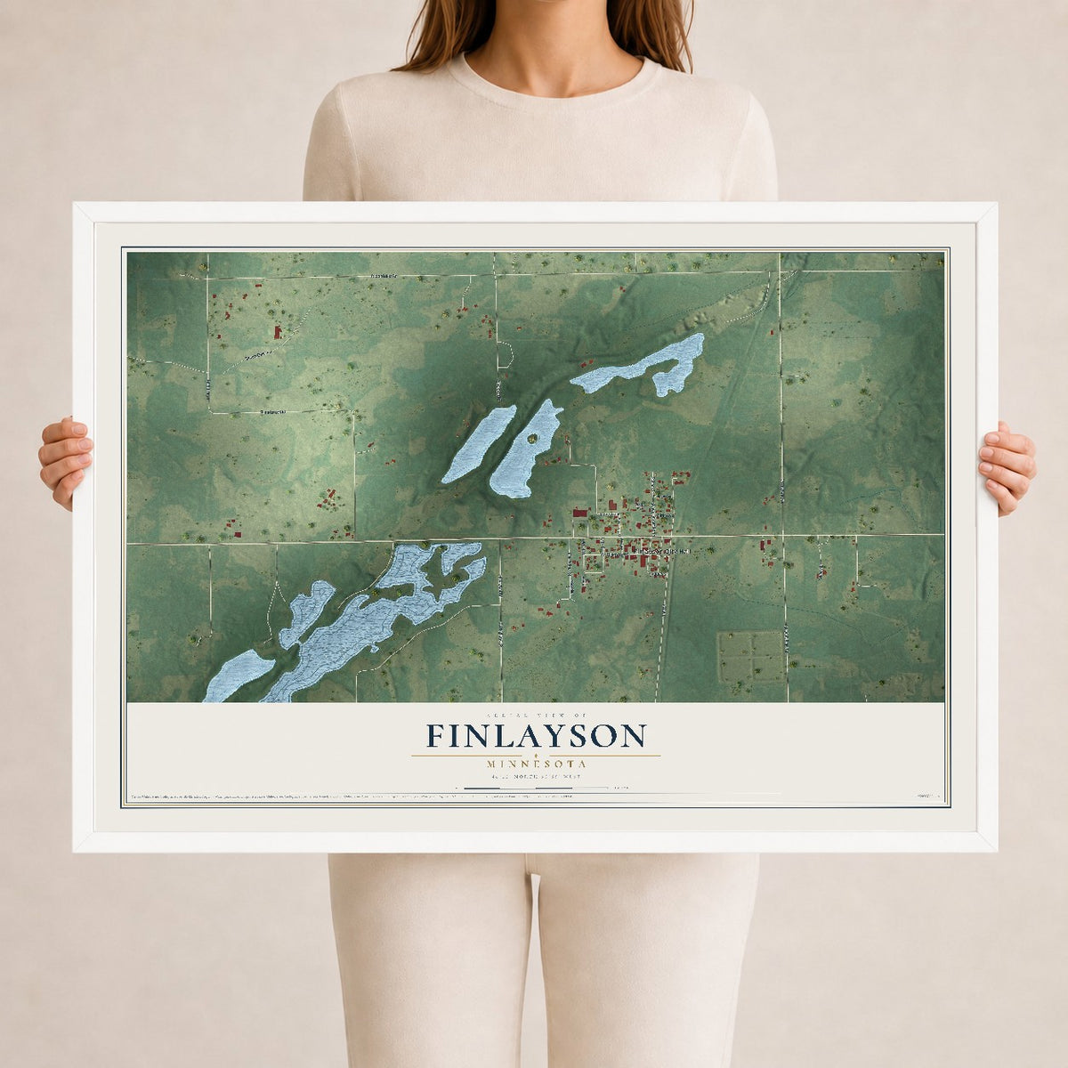 Map of Finlayson, Minnesota, 24 x 36 inch print in a white wood frame