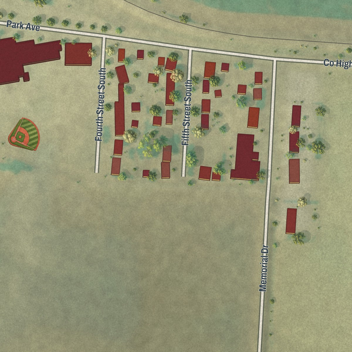 Second close-up of the map of Fisher, Minnesota print showing more streets and buildings