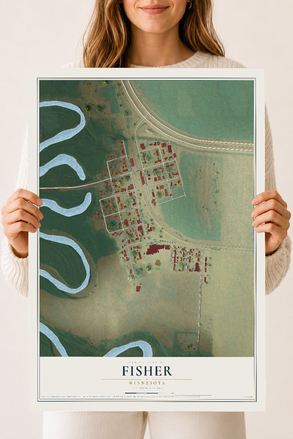 Map of Fisher, Minnesota, 18 x 24 inch unframed archival matte print