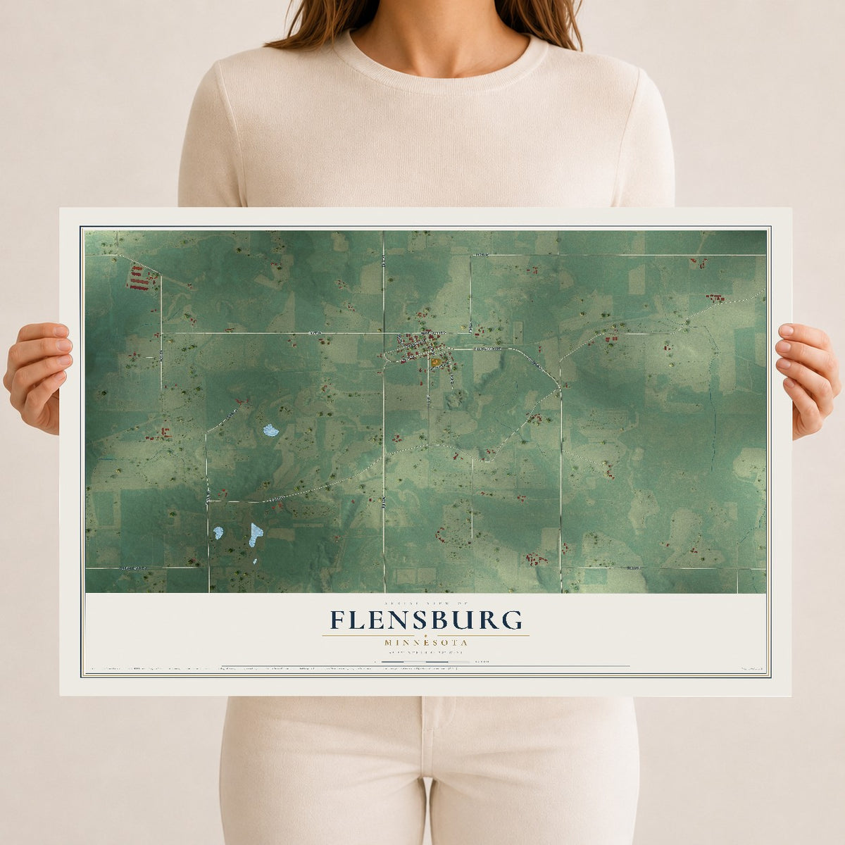 Map of Flensburg, Minnesota, 12 x 18 inch unframed archival matte print