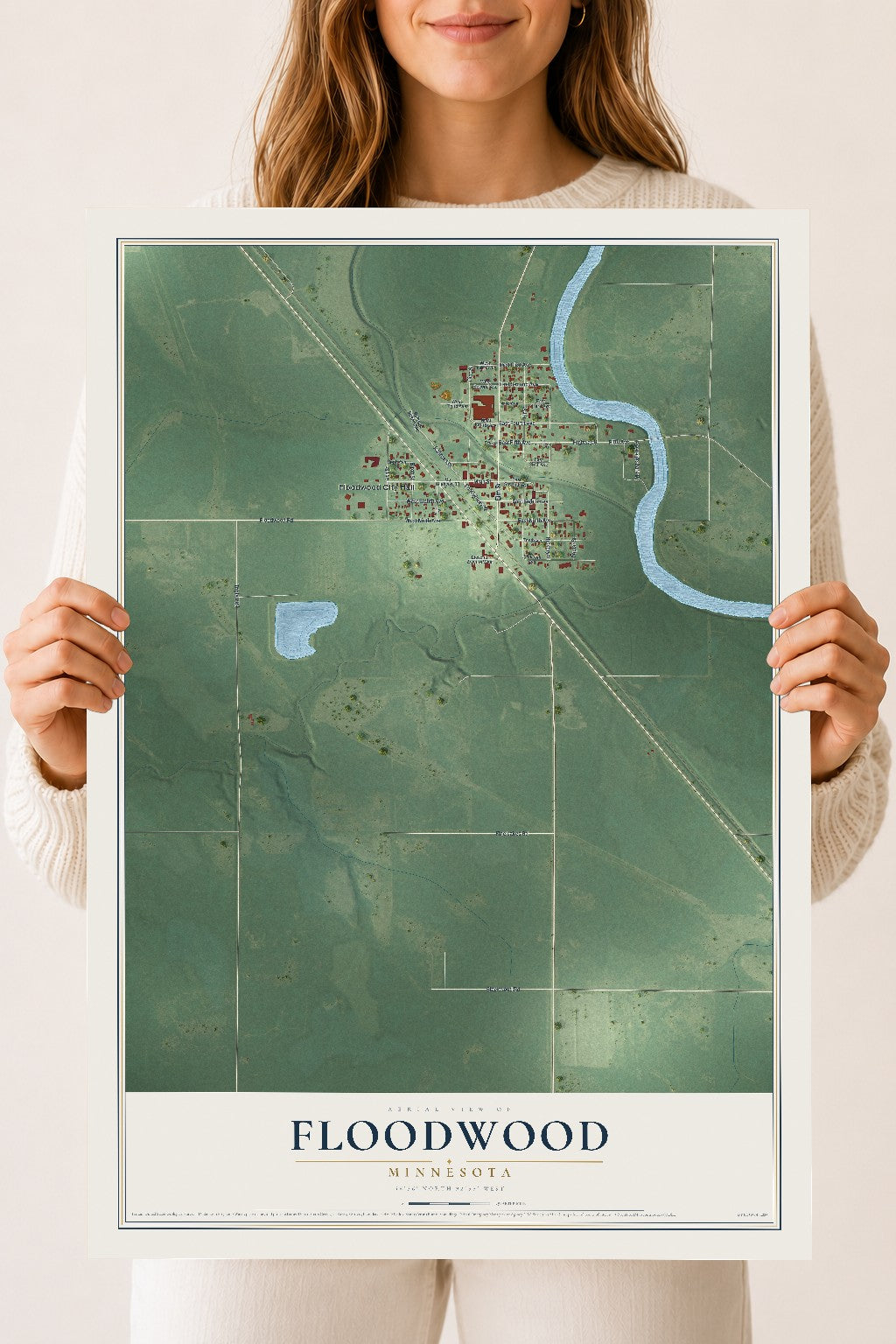 Map of Floodwood, Minnesota, 18 x 24 inch unframed archival matte print