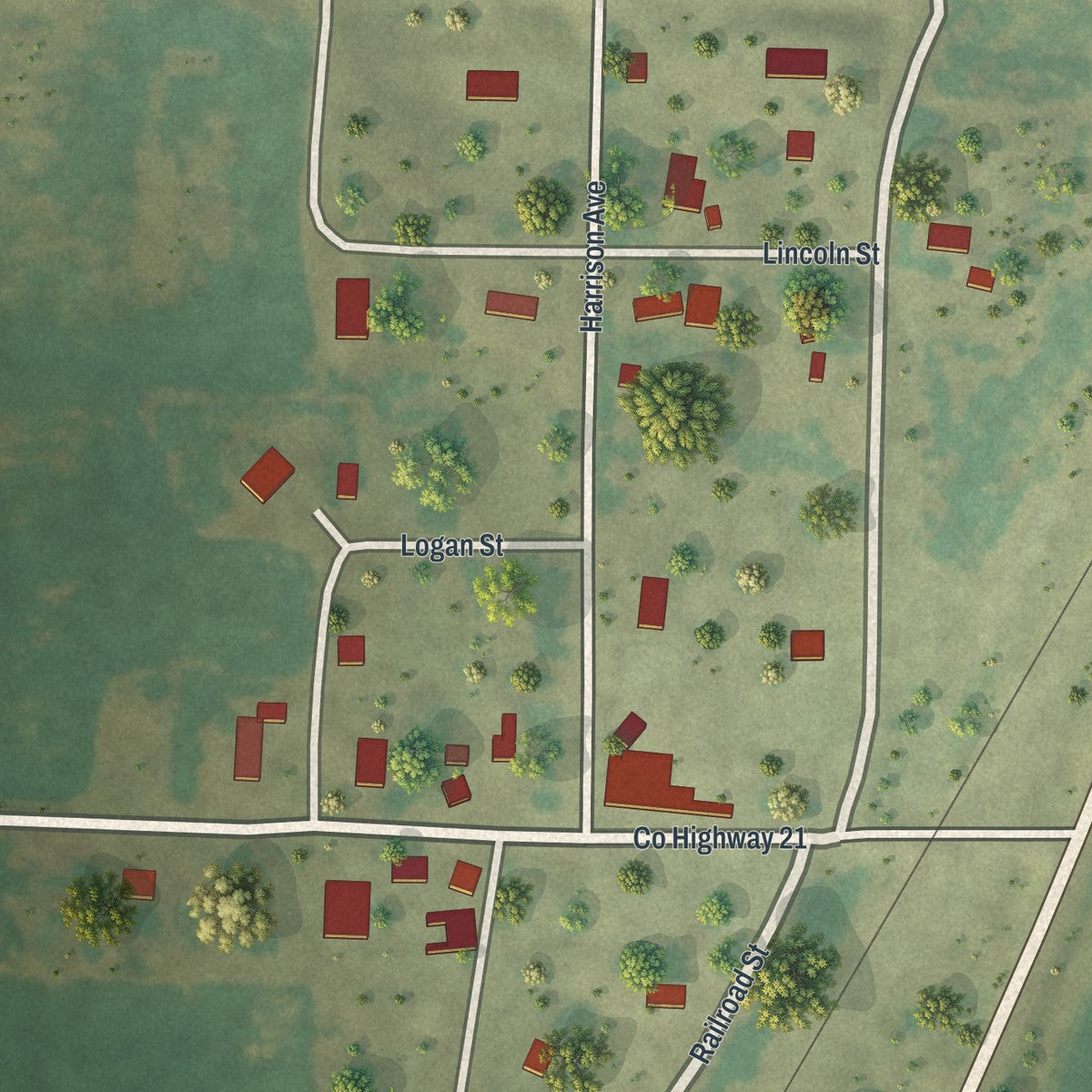 Close-up of the map of Florence, Minnesota print showing street and building detail