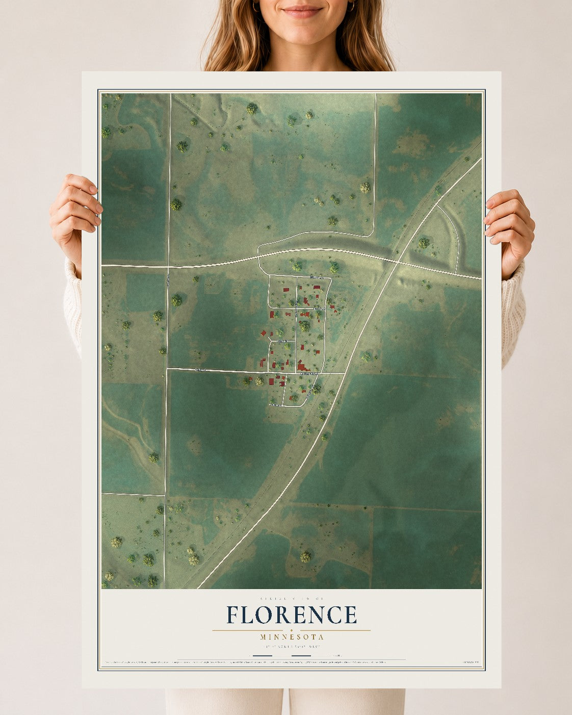 Map of Florence, Minnesota, 24 x 36 inch unframed archival matte print