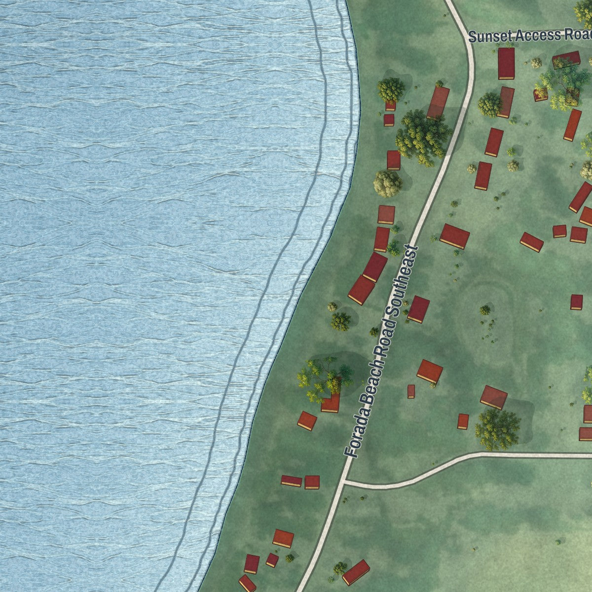 Second close-up of the map of Forada, Minnesota print showing more streets and buildings
