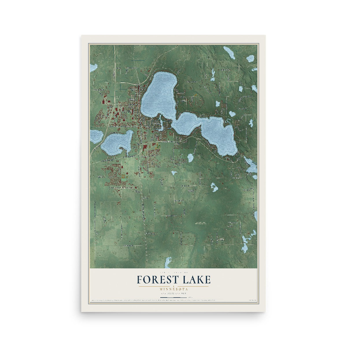 Map of Forest Lake, Minnesota, 12 x 18 inch unframed archival matte print
