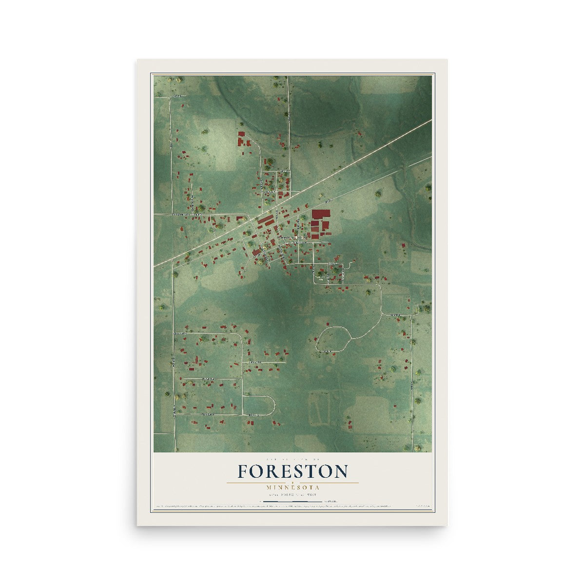Map of Foreston, Minnesota, 12 x 18 inch unframed archival matte print