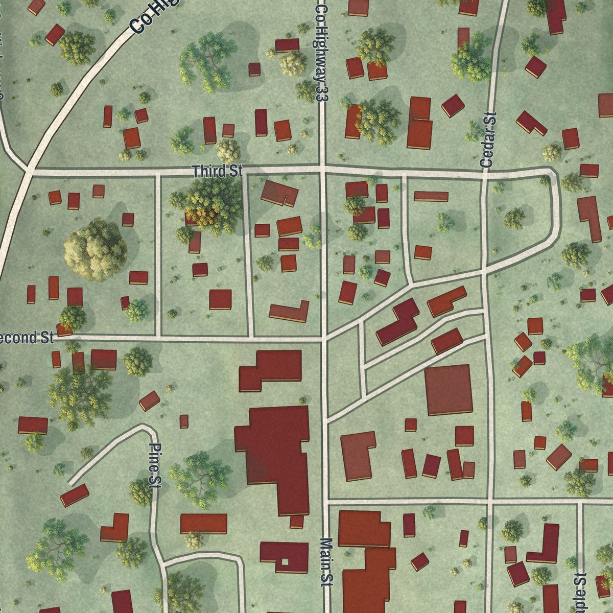 Close-up of the map of Fountain, Minnesota print showing street and building detail