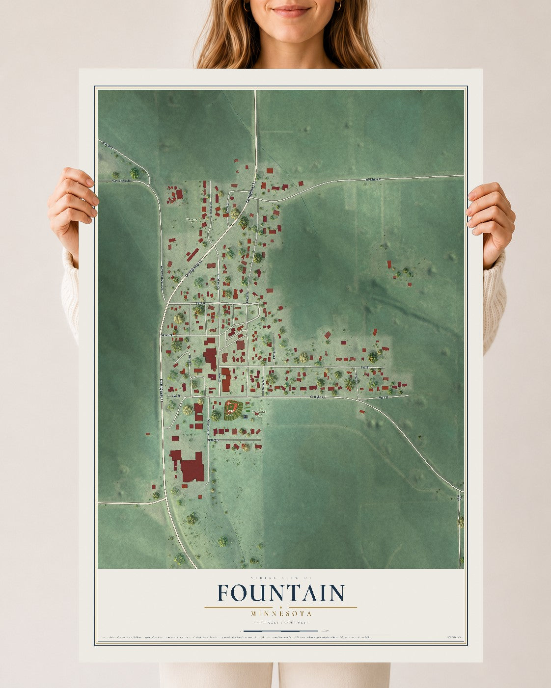 Map of Fountain, Minnesota, 24 x 36 inch unframed archival matte print