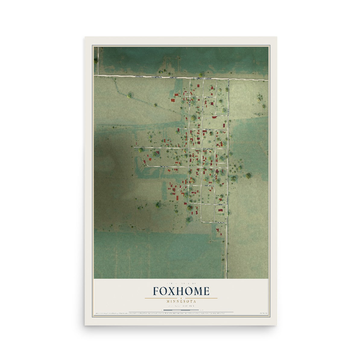 Map of Foxhome, Minnesota, 12 x 18 inch unframed archival matte print