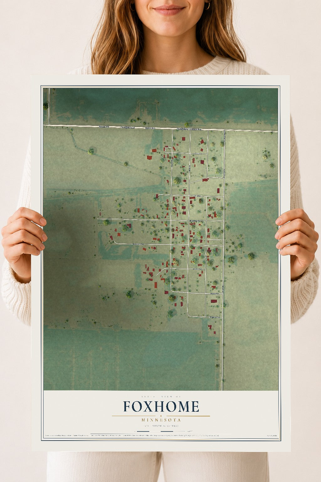 Map of Foxhome, Minnesota, 18 x 24 inch unframed archival matte print