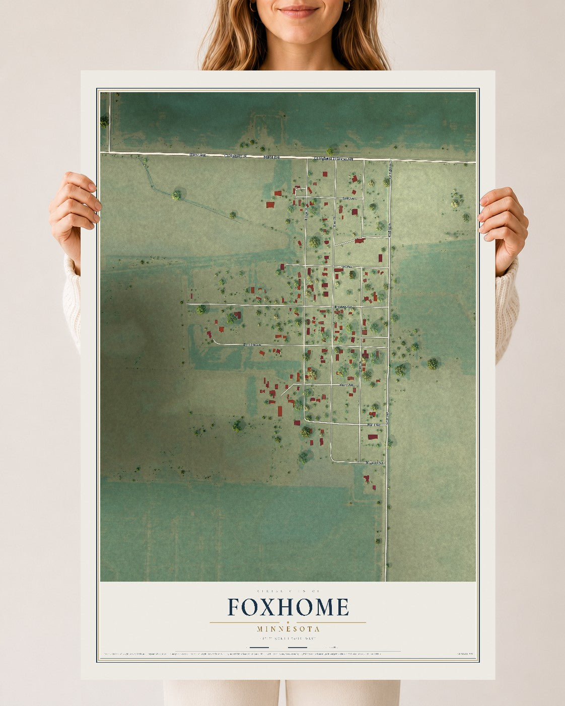 Map of Foxhome, Minnesota, 24 x 36 inch unframed archival matte print