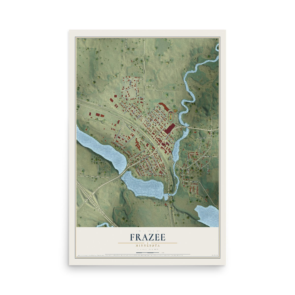 Map of Frazee, Minnesota, 12 x 18 inch unframed archival matte print