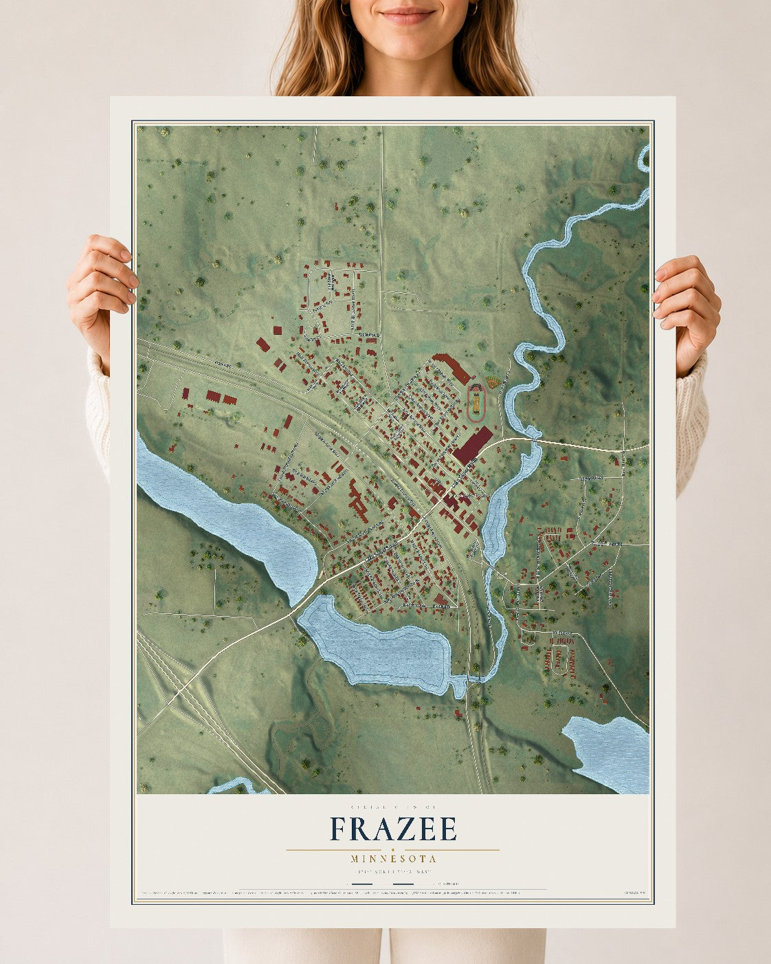 Map of Frazee, Minnesota, 24 x 36 inch unframed archival matte print