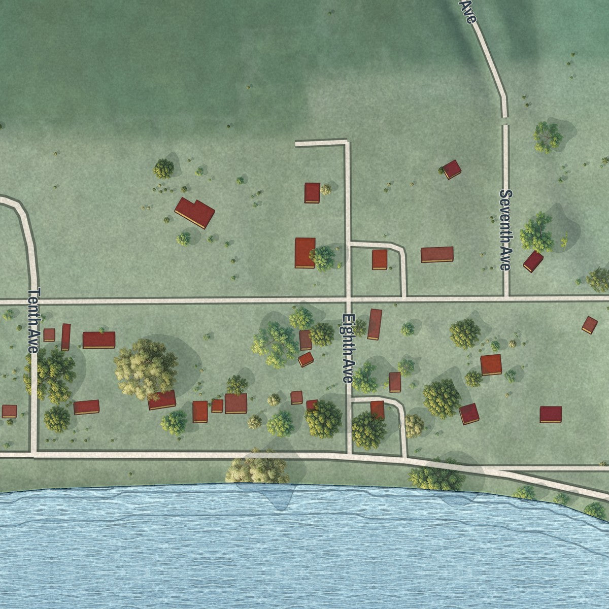 Second close-up of the map of Freeborn, Minnesota print showing more streets and buildings
