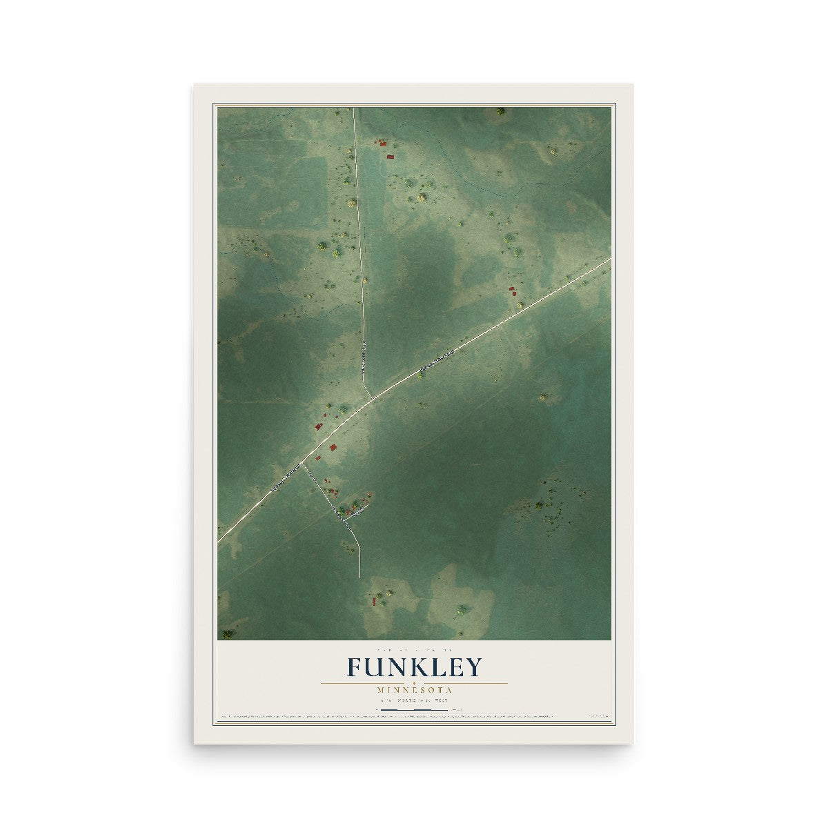 Map of Funkley, Minnesota, 12 x 18 inch unframed archival matte print