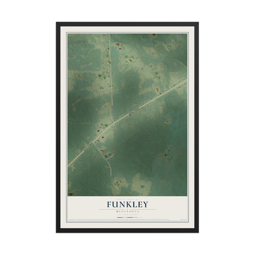 Map of Funkley, Minnesota, 12 x 18 inch print in a black wood frame