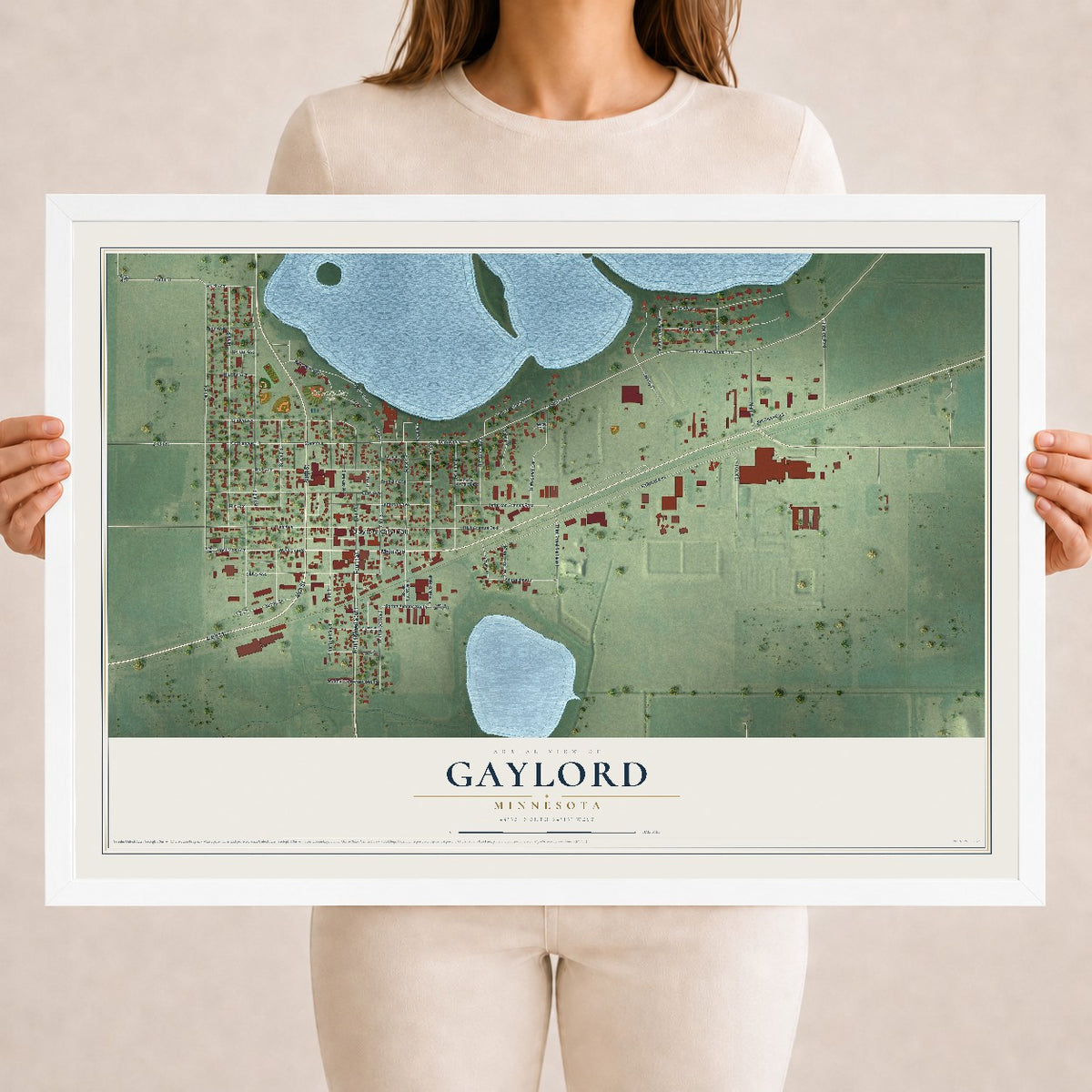 Map of Gaylord, Minnesota, 18 x 24 inch print in a white wood frame
