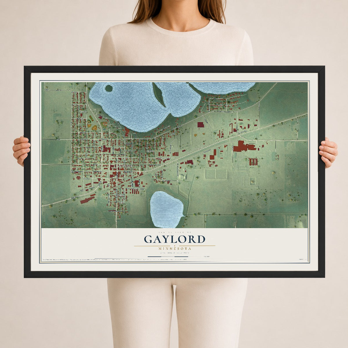 Map of Gaylord, Minnesota, 24 x 36 inch print in a black wood frame