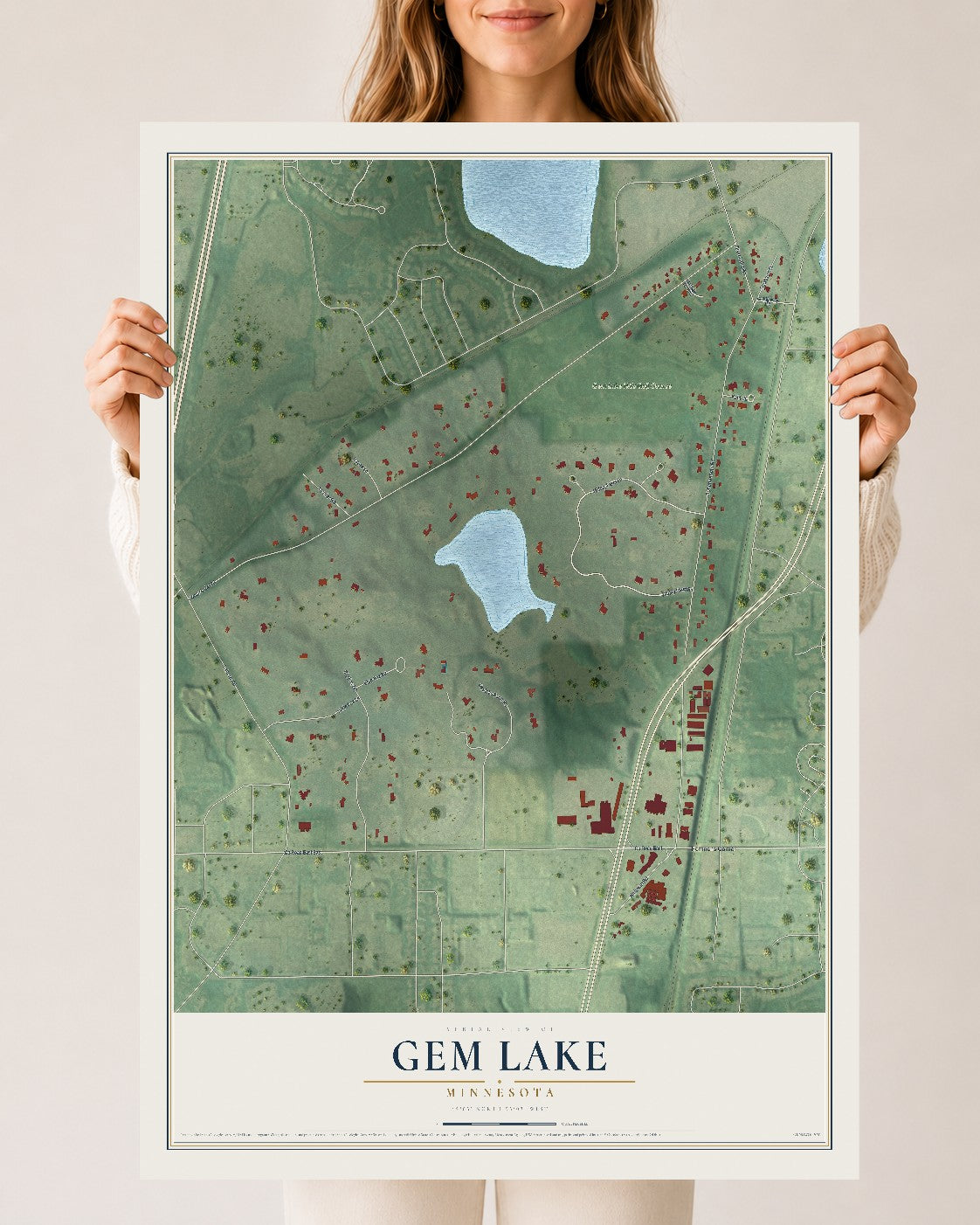 Map of Gem Lake, Minnesota, 24 x 36 inch unframed archival matte print