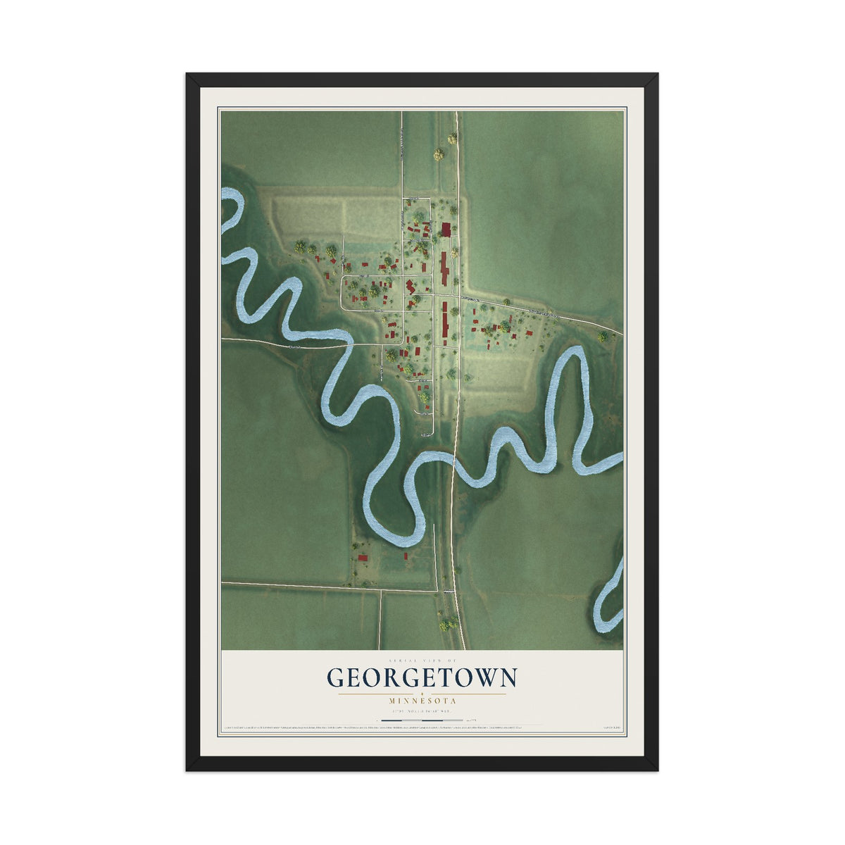 Map of Georgetown, Minnesota, 12 x 18 inch print in a black wood frame
