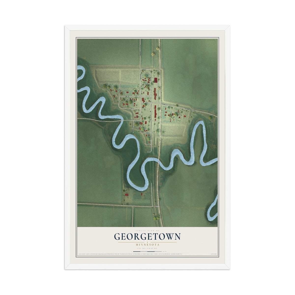 Map of Georgetown, Minnesota, 12 x 18 inch print in a white wood frame