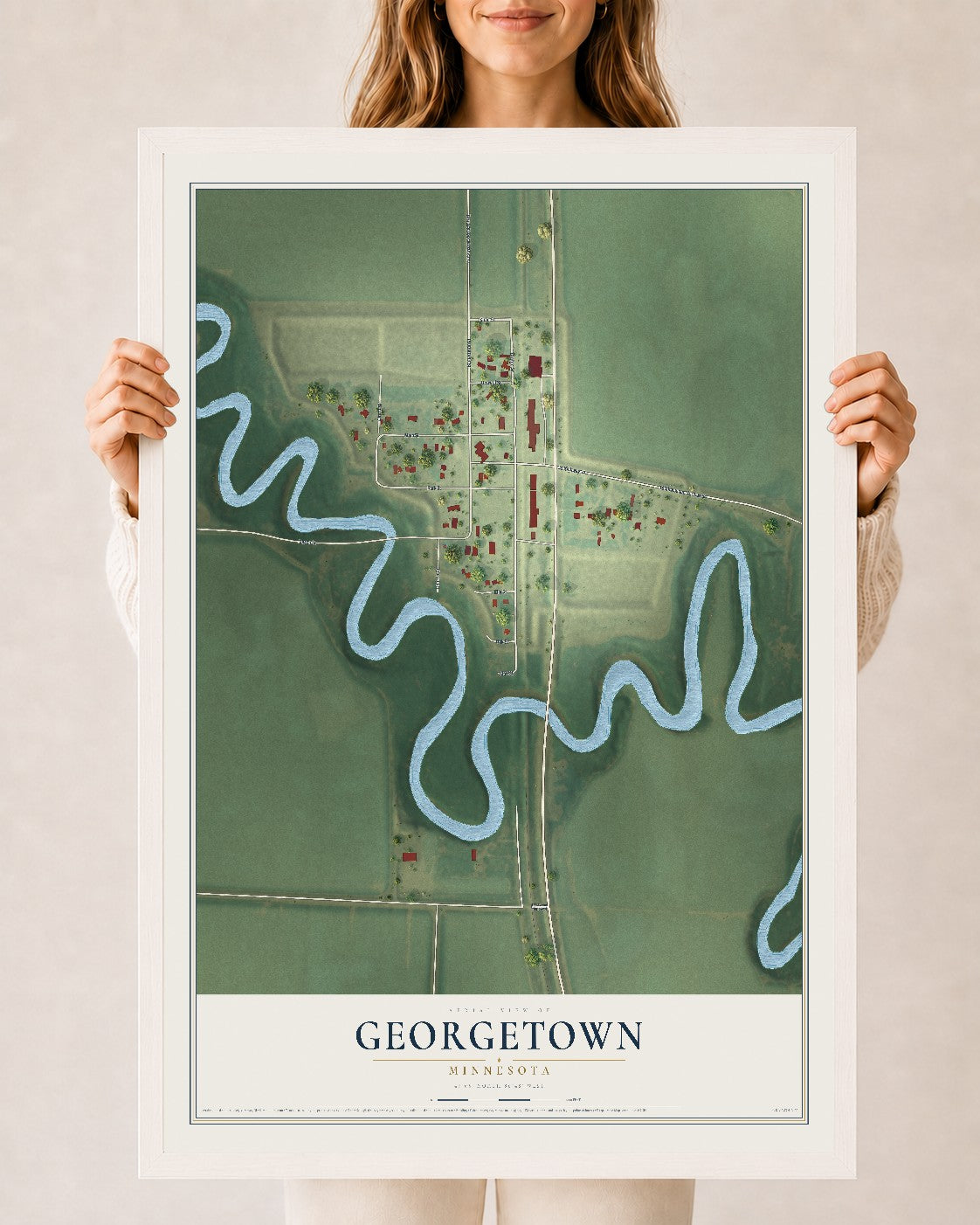 Map of Georgetown, Minnesota, 24 x 36 inch print in a white wood frame