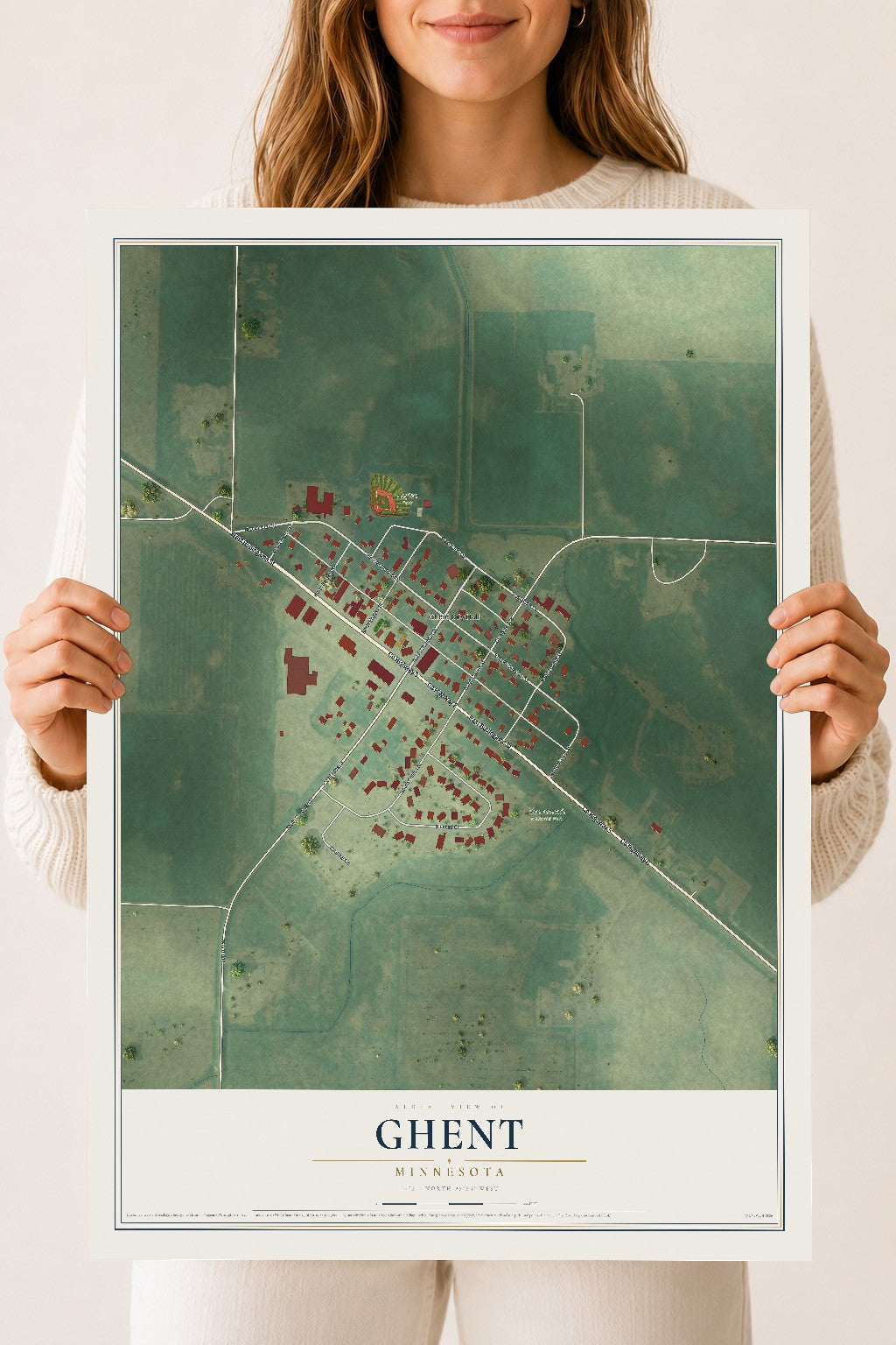 Map of Ghent, Minnesota, 18 x 24 inch unframed archival matte print