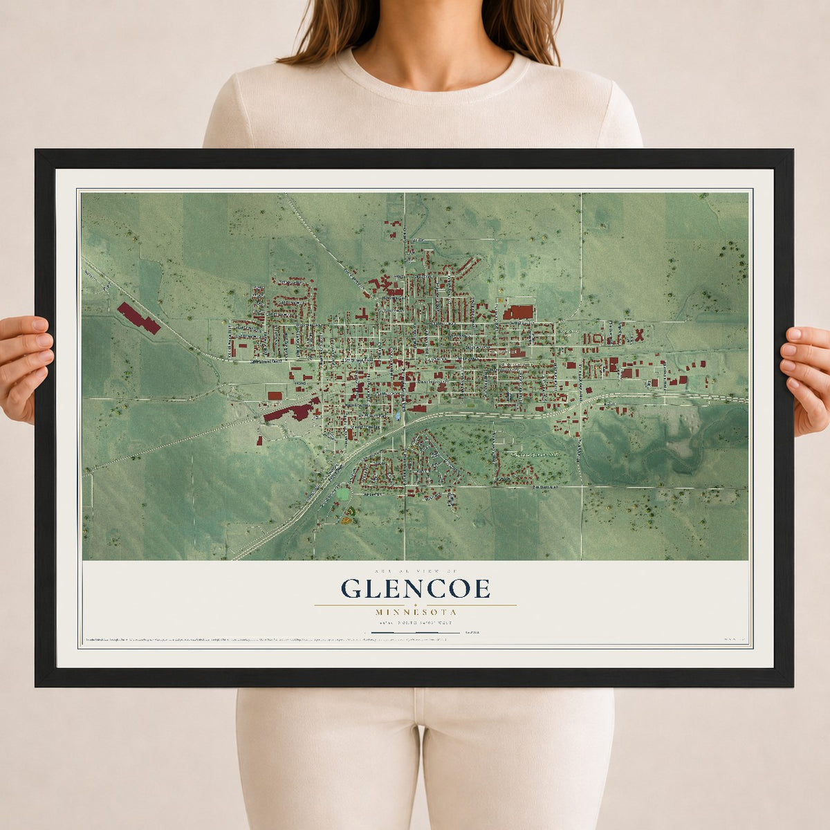 Map of Glencoe, Minnesota, 18 x 24 inch print in a black wood frame
