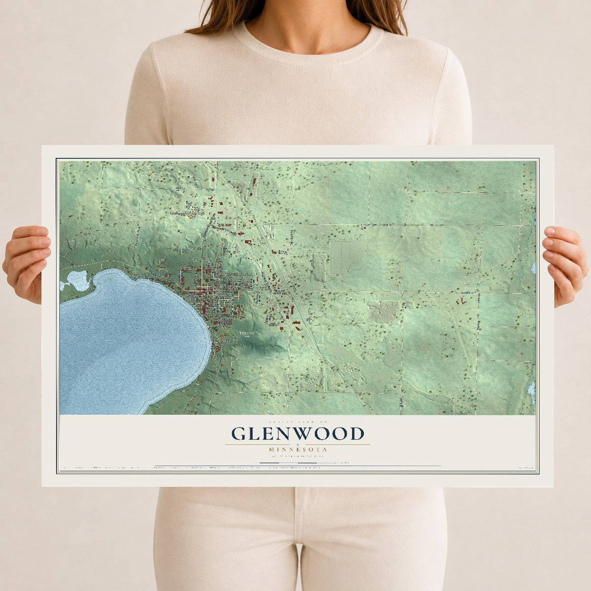 Map of Glenwood, Minnesota, 12 x 18 inch unframed archival matte print