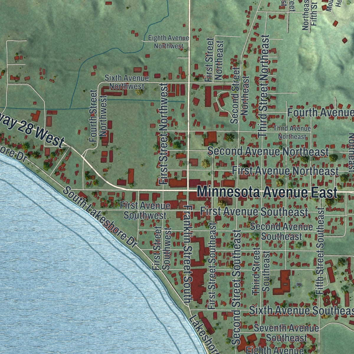 Close-up of the map of Glenwood, Minnesota print showing street and building detail