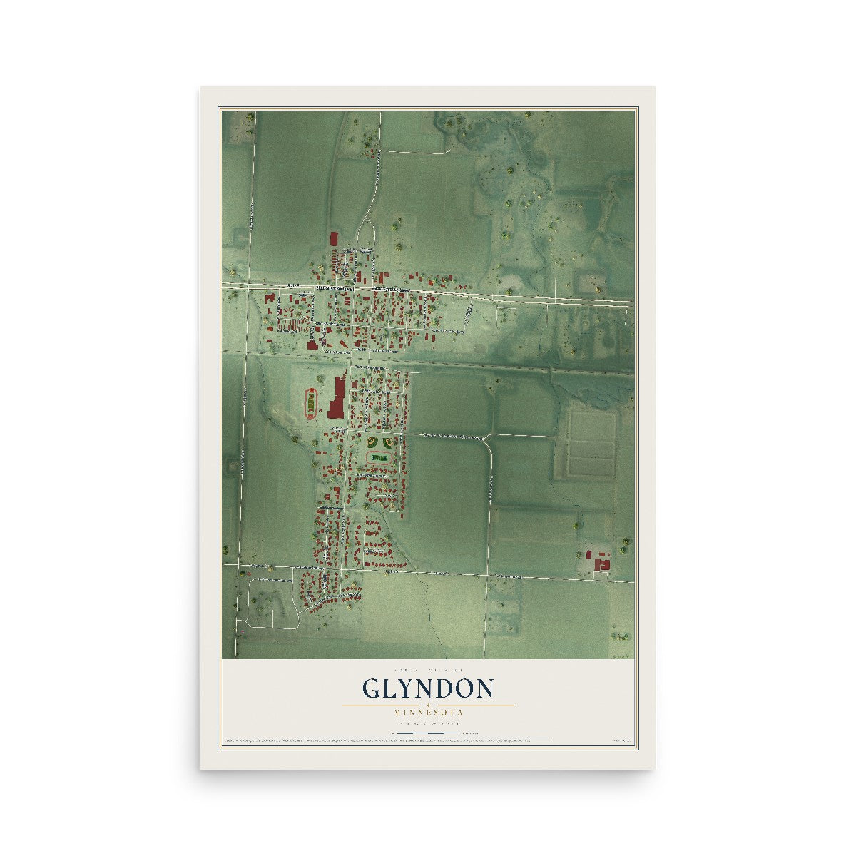 Map of Glyndon, Minnesota, 12 x 18 inch unframed archival matte print