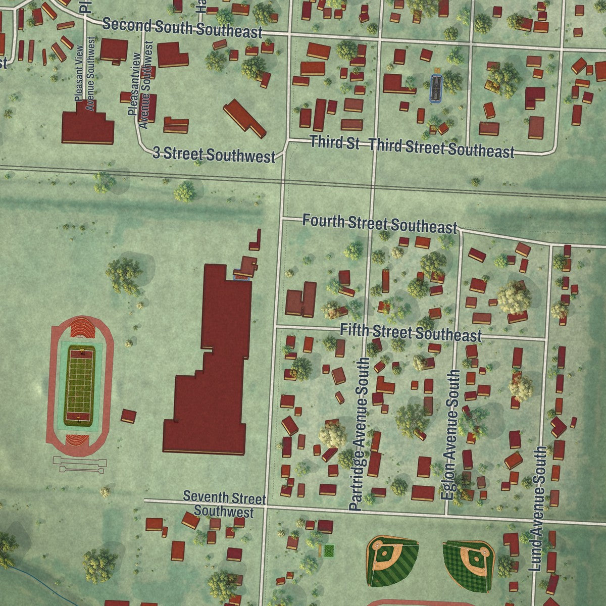 Close-up of the map of Glyndon, Minnesota print showing street and building detail