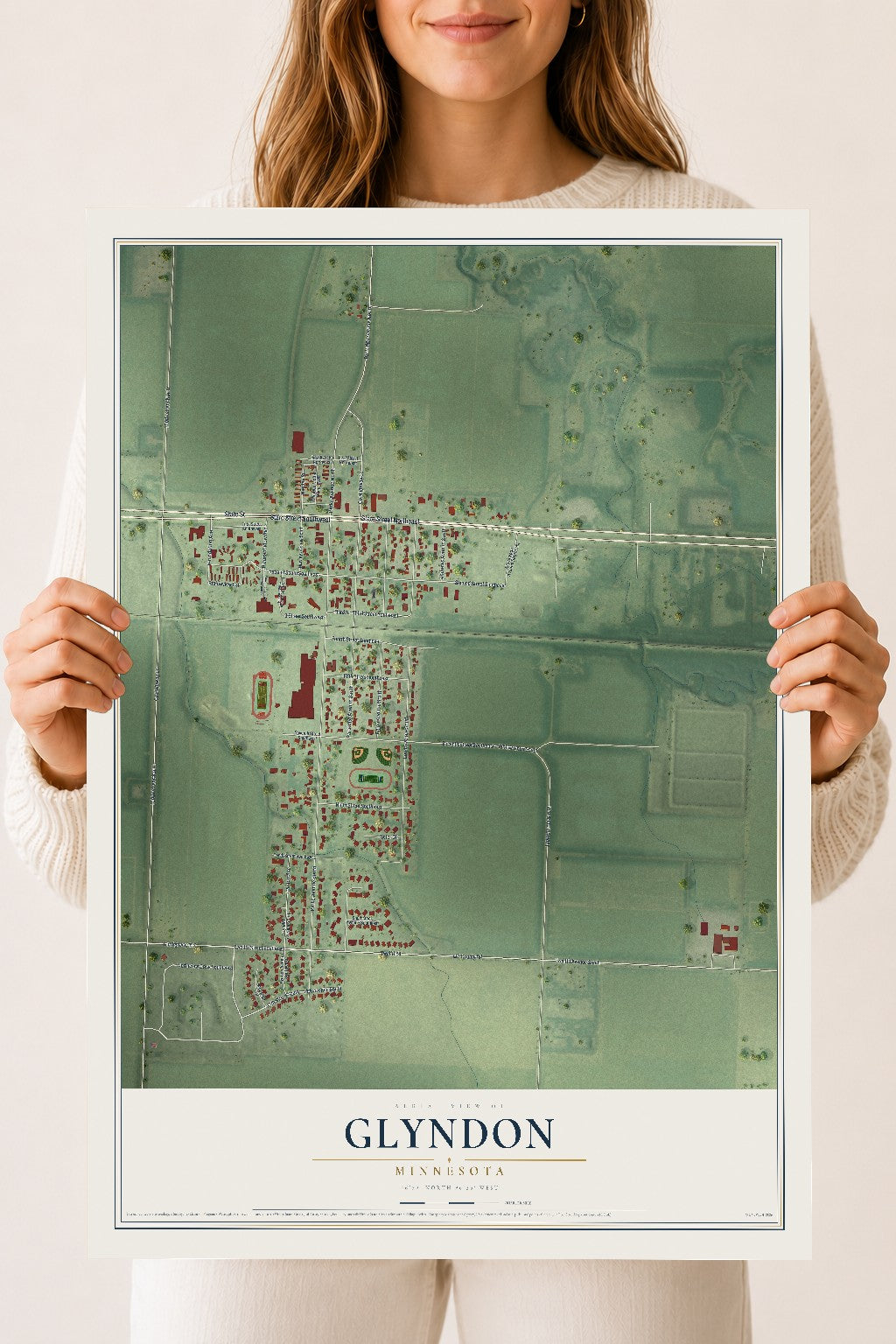 Map of Glyndon, Minnesota, 18 x 24 inch unframed archival matte print