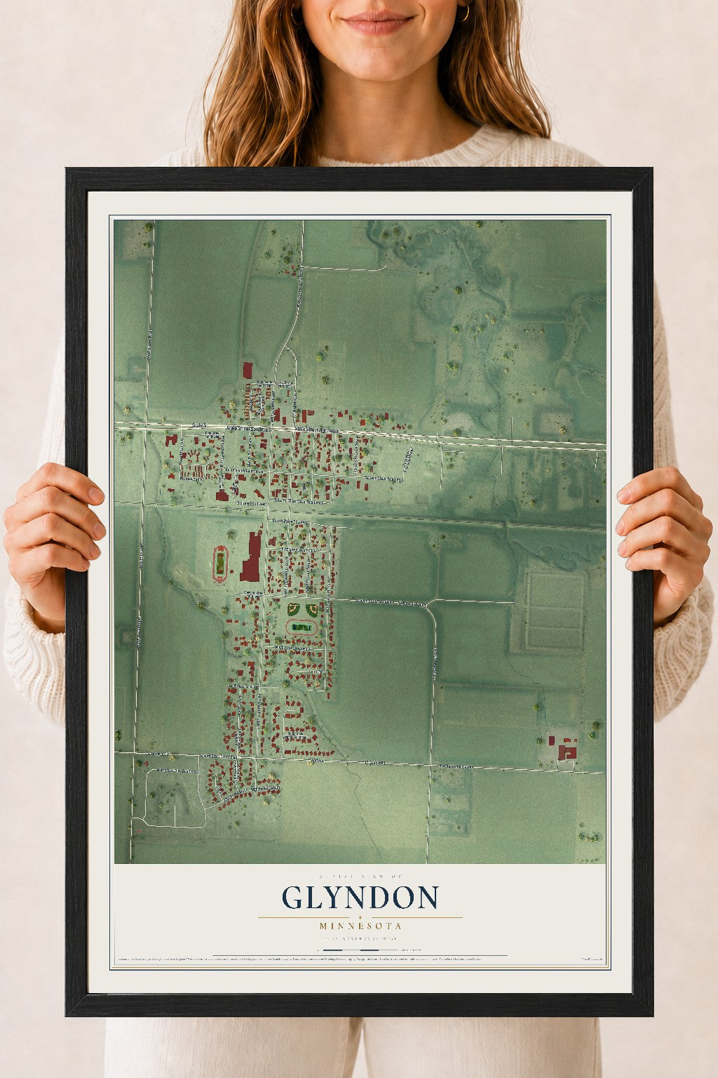 Map of Glyndon, Minnesota, 18 x 24 inch print in a black wood frame