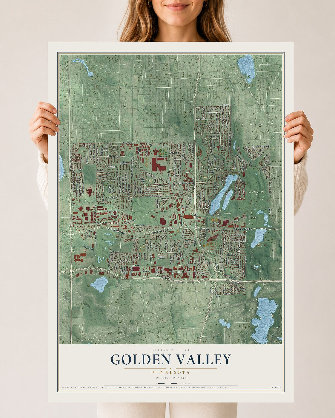 Map of Golden Valley, Minnesota, 24 x 36 inch unframed archival matte print
