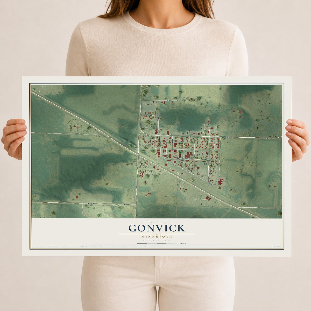 Map of Gonvick, Minnesota, 12 x 18 inch unframed archival matte print