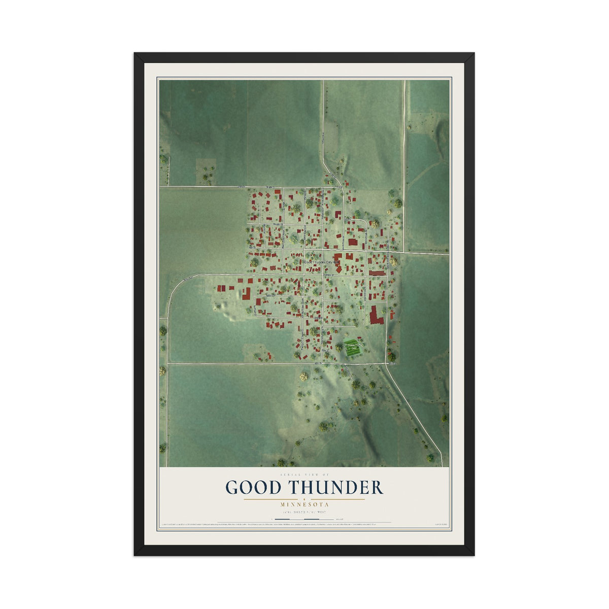 Map of Good Thunder, Minnesota, 12 x 18 inch print in a black wood frame