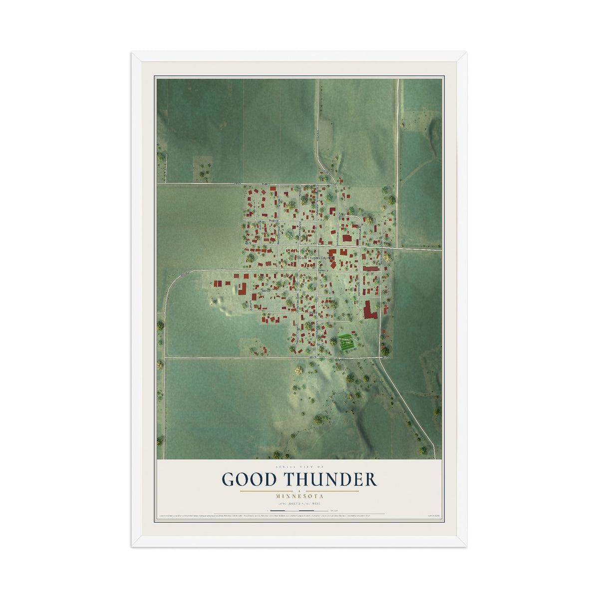 Map of Good Thunder, Minnesota, 12 x 18 inch print in a white wood frame