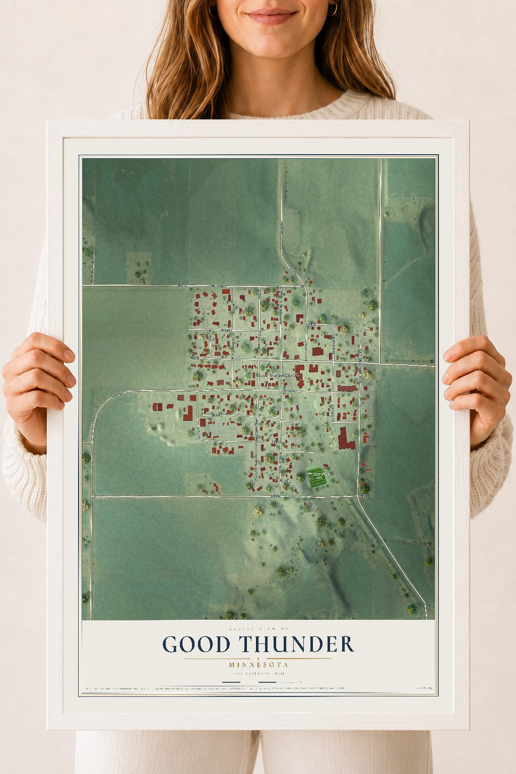 Map of Good Thunder, Minnesota, 18 x 24 inch print in a white wood frame