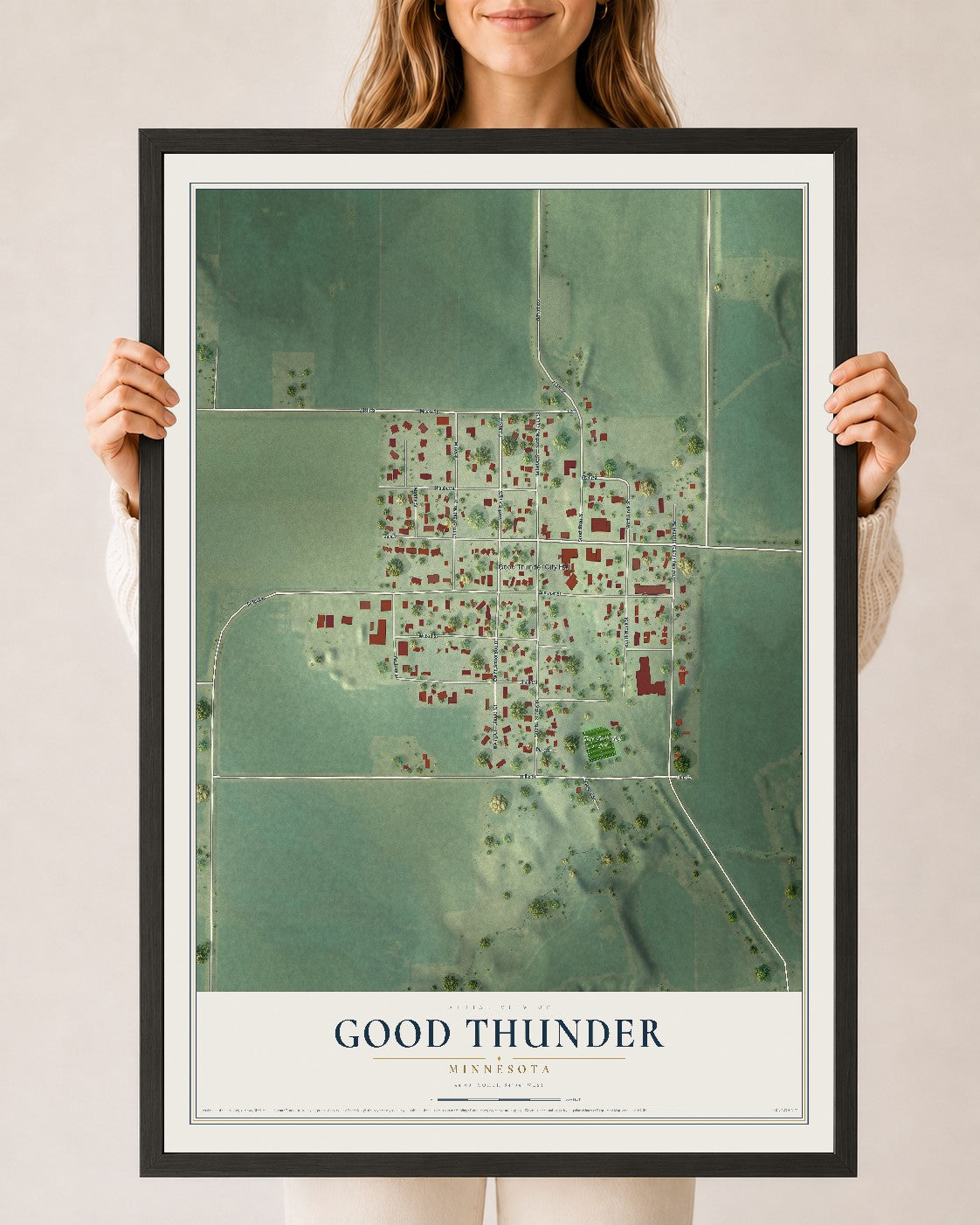 Map of Good Thunder, Minnesota, 24 x 36 inch print in a black wood frame