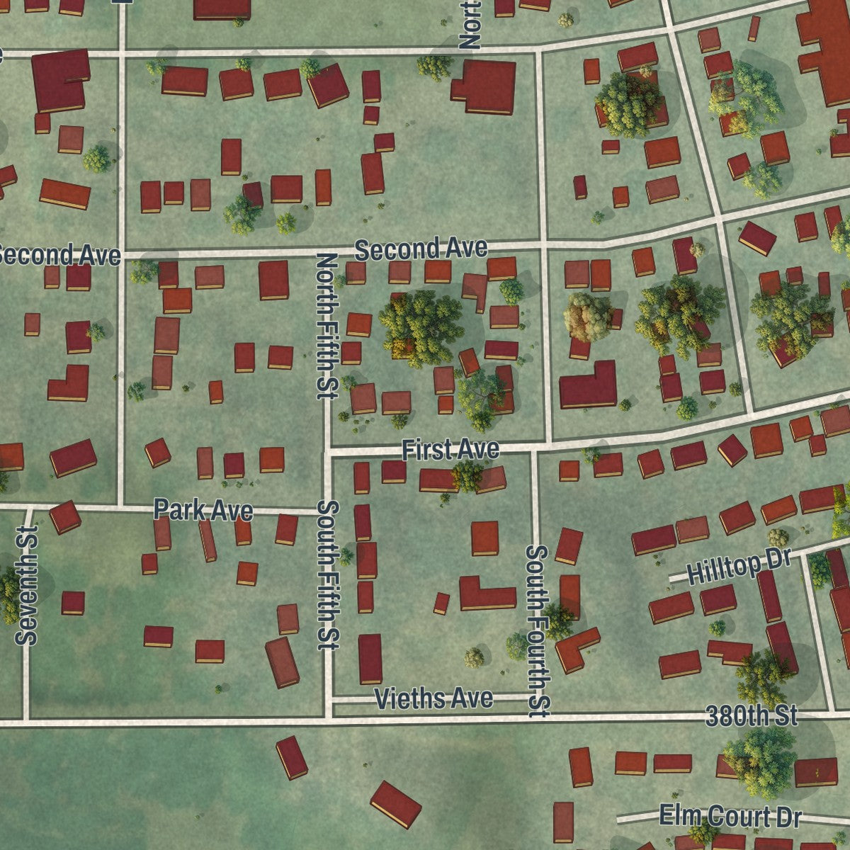 Close-up of the map of Goodhue, Minnesota print showing street and building detail