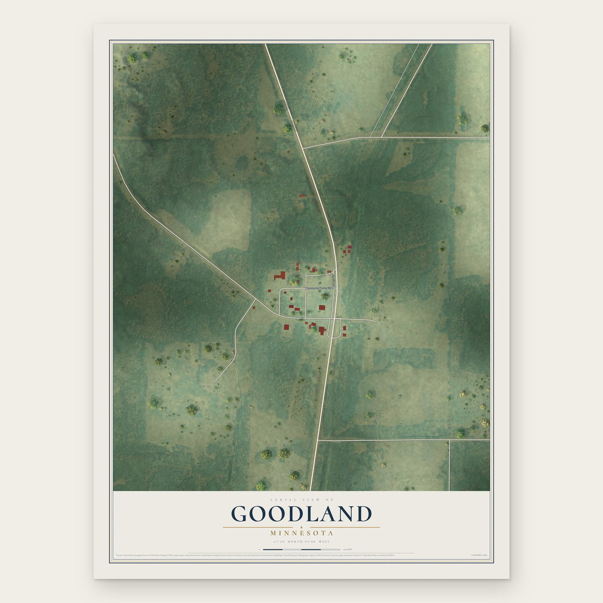 Goodland, Minnesota map print, the full design