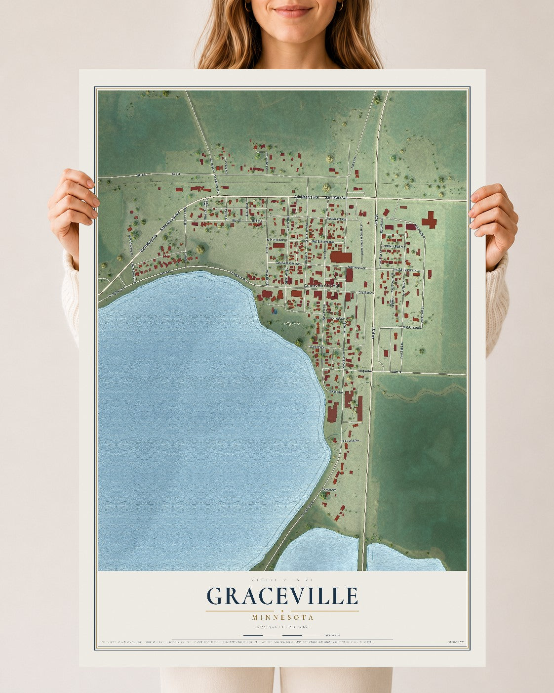 Map of Graceville, Minnesota, 24 x 36 inch unframed archival matte print