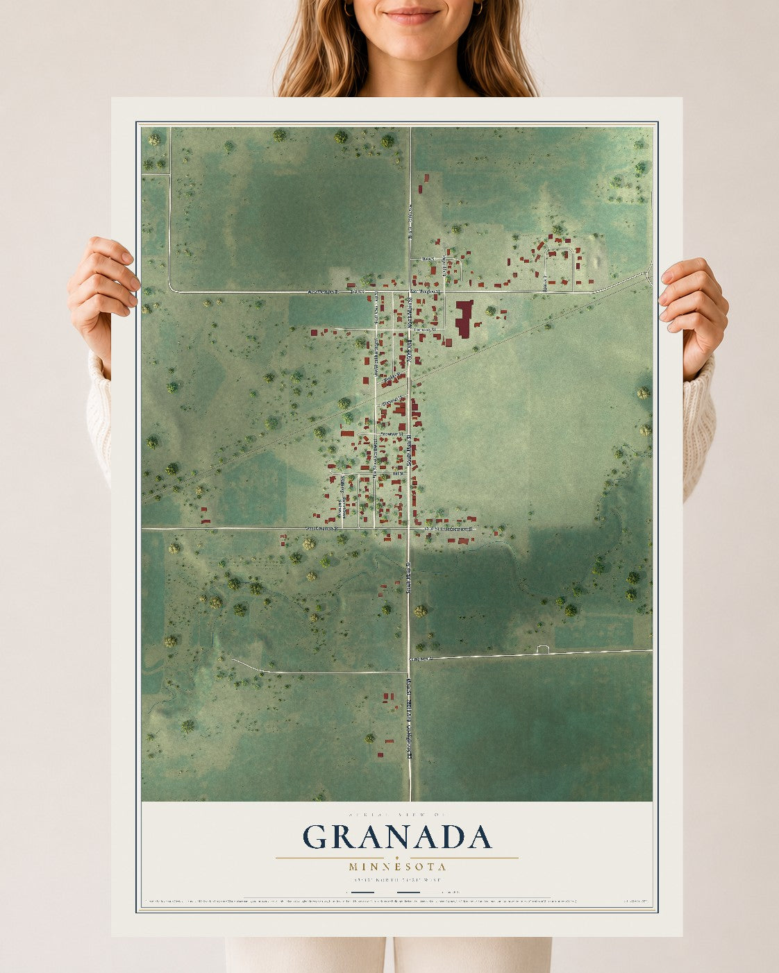 Map of Granada, Minnesota, 24 x 36 inch unframed archival matte print