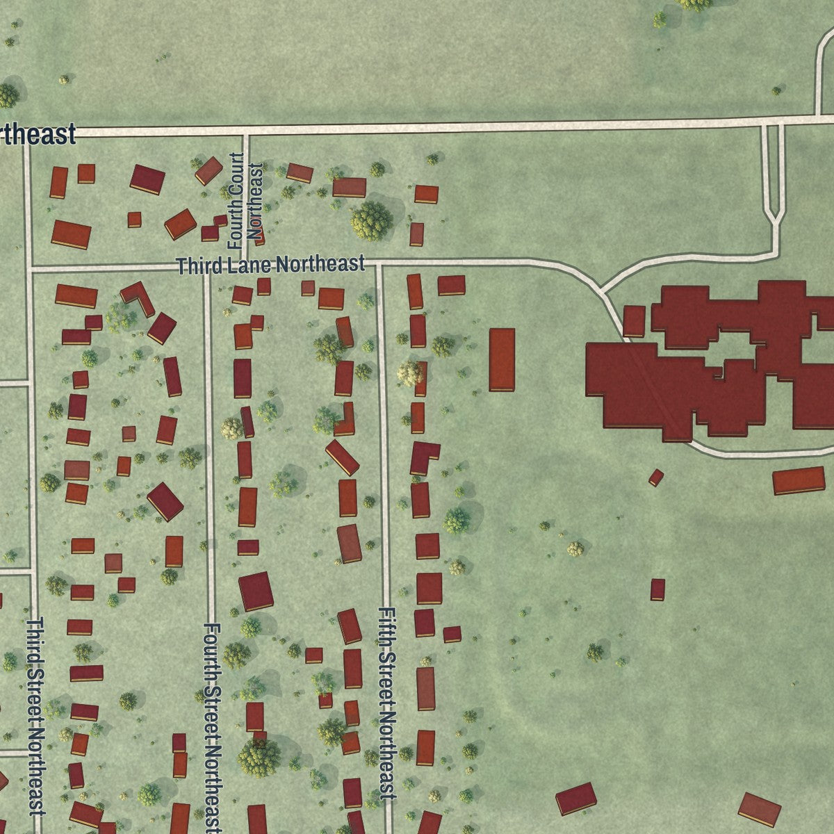 Second close-up of the map of Grand Meadow, Minnesota print showing more streets and buildings